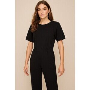 Anthropologie Cartonnier Jumpsuit Women's S Black Short Sleeve Straight Leg